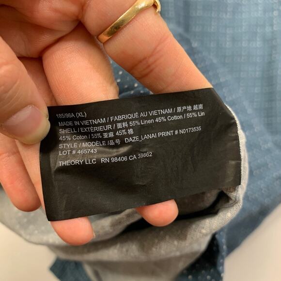 Theory Shirt Mens XL Chalkboard Linen Blend Daze Lanai Printed Short Sleeve - Picture 8 of 10